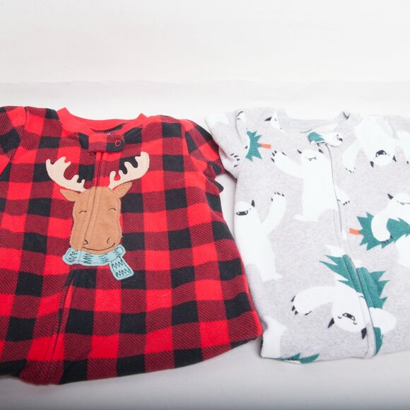 Carter’s Just One You 18M Velour Footed Pajamas Lot of 2 – Plaid, abominable sno - Picture 1 of 5